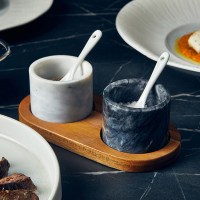 Marble Salt and Pepper Pot Set with Wooden Base